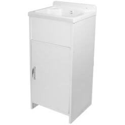 Mobile Lavatoio Salvaspazio In PVC Con Lavabo In Resina Bianco Kit Scarico Incluso