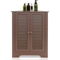 COSTWAY Mobile Angolare, Armadietto Ad Angolo Con 3 Livelli Ripiani, Con 2 Ante E Ripiano Regolabile In Altezza, Per Bagno, Ingresso, Soggiorno, Camera Da Letto (Marrone)