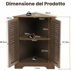 COSTWAY Mobile Angolare, Armadietto Ad Angolo Con 3 Livelli Ripiani, Con 2 Ante E Ripiano Regolabile In Altezza, Per Bagno, Ingresso, Soggiorno, Camera Da Letto (Marrone) -Villeroyit Negozio 60469440 4