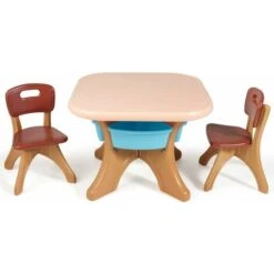 Giantex Set Tavolo E Sedie Da Gioco Per Bambini, 3 Pezzi Di Tavolo E Sedie Tavolino Da Gioco In Legno Con 2 Sedie Mobili Per Bambini Per Cameretta E Stanza Dei Giochi (Marrone)