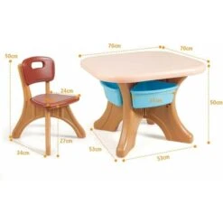 Giantex Set Tavolo E Sedie Da Gioco Per Bambini, 3 Pezzi Di Tavolo E Sedie Tavolino Da Gioco In Legno Con 2 Sedie Mobili Per Bambini Per Cameretta E Stanza Dei Giochi (Marrone) -Villeroyit Negozio 64522715 5