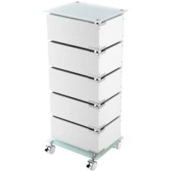 Carrello In Acciaio Cromato E Vetro Con 5 Cassetti Girevoli Arredo Bagno