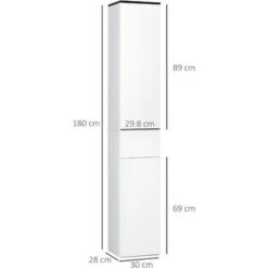 Kleankin Mobile Bagno Con Ripiano Regolabile, 2 Ripiani Chiusi E Un Cassetto In Legno, 30x28x180 Cm, Bianco -Villeroyit Negozio 65820397 3