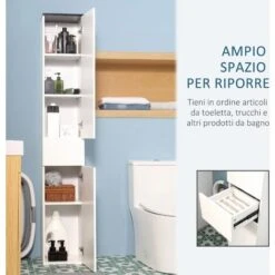Kleankin Mobile Bagno Con Ripiano Regolabile, 2 Ripiani Chiusi E Un Cassetto In Legno, 30x28x180 Cm, Bianco -Villeroyit Negozio 65820397 4