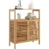 COSTWAY Mobile Da Bagno In Bambù, Armadietto Da Bagno Con Ripiano Aperto E Doppie Porte, Ripiano Rimovibile, Per Bagno, Soggiorno, Cucina, Ingresso, 64 X 27,5 X 80 Cm -Villeroyit Negozio 66179933 1
