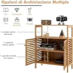 COSTWAY Mobile Da Bagno In Bambù, Armadietto Da Bagno Con Ripiano Aperto E Doppie Porte, Ripiano Rimovibile, Per Bagno, Soggiorno, Cucina, Ingresso, 64 X 27,5 X 80 Cm -Villeroyit Negozio 66179933 3