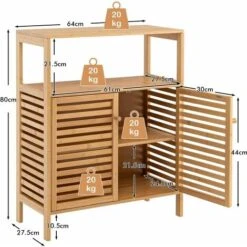 COSTWAY Mobile Da Bagno In Bambù, Armadietto Da Bagno Con Ripiano Aperto E Doppie Porte, Ripiano Rimovibile, Per Bagno, Soggiorno, Cucina, Ingresso, 64 X 27,5 X 80 Cm -Villeroyit Negozio 66179933 5