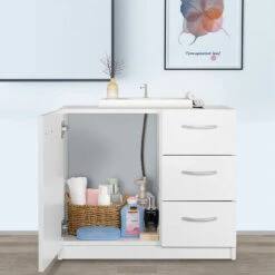 Mobile Mobiletto Armadietto Bagno Lavandino Lavabo Cassetti E Ante Legno Bianco -Villeroyit Negozio 66360850 4