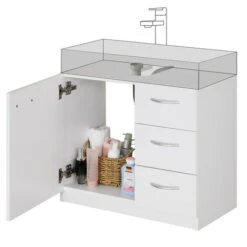 Mobile Mobiletto Armadietto Bagno Lavandino Lavabo Cassetti E Ante Legno Bianco -Villeroyit Negozio 66360850 5