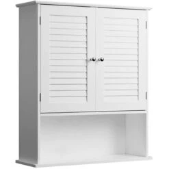 Mobile Mobiletto Armadietto Bagno Portaoggetti Con 2 Ante Legno Bianco 60x20x70