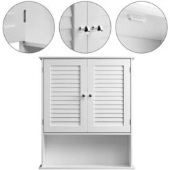 Mobile Mobiletto Armadietto Bagno Portaoggetti Con 2 Ante Legno Bianco 60x20x70 -Villeroyit Negozio 66360923 3