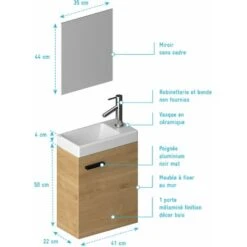 Mobile De Bagno Effetto Legno Con Lavabo 41x50x22cm E Specchio - SMALLLY WOOD -Villeroyit Negozio 67511896 4