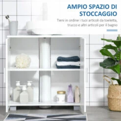 Kleankin Mobile Sotto Lavabo Bagno A U Con 2 Ante E Ripiano Interno Regolabile, 60x30x60cm -Villeroyit Negozio 67533435 5