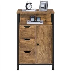 Yaheetech Mobile Da Bagno Armadietto Da Terra Mobiletto Con Cassetto Credenza Multiuso Scomparto Ripiano Marrone Rustico