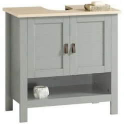Mobile Sottolavabo Con Anta Scorrevole Mobile Bagno Mobile Lavabo Grigio Chiaro 60x30x60cm BZR69-HG SoBuy