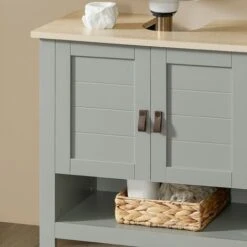 Mobile Sottolavabo Con Anta Scorrevole Mobile Bagno Mobile Lavabo Grigio Chiaro 60x30x60cm BZR69-HG SoBuy -Villeroyit Negozio 72461865 3