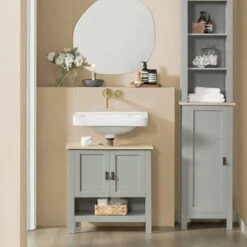 Mobile Sottolavabo Con Anta Scorrevole Mobile Bagno Mobile Lavabo Grigio Chiaro 60x30x60cm BZR69-HG SoBuy -Villeroyit Negozio 72461865 5