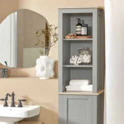 Mobiletto Alto Per Bagno Mobile A Colonna Bagno Salvaspazio Con 3 Scomparti A Giorno E1 Anta 39x30x169cm BZR68-HG SoBuy -Villeroyit Negozio 72461866 3