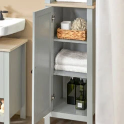 Mobiletto Alto Per Bagno Mobile A Colonna Bagno Salvaspazio Con 3 Scomparti A Giorno E1 Anta 39x30x169cm BZR68-HG SoBuy -Villeroyit Negozio 72461866 4