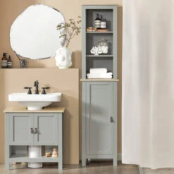 Mobiletto Alto Per Bagno Mobile A Colonna Bagno Salvaspazio Con 3 Scomparti A Giorno E1 Anta 39x30x169cm BZR68-HG SoBuy -Villeroyit Negozio 72461866 5