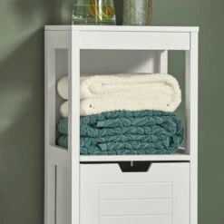 SoBuy Mobile Bagno Colonna Mobiletto Bagno Salvaspazio Grigio L30P30A90 Cm Bianco FRG127-W -Villeroyit Negozio 7330496 4