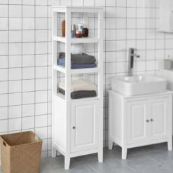 SoBuy Mobiletto Bagno Colonna Bagno Cassettiera Bagno Bianco Con Cassetti Frg205-W -Villeroyit Negozio 7450160 5
