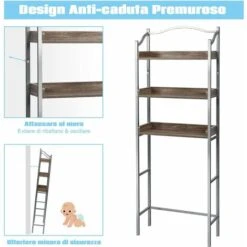 COSTWAY Scaffale Di Stoccaggio Per WC, Scaffale In Metallo A 3 Livelli, Organizar Multifunzionale Per Bagno, 61x22,5x167,5 Cm -Villeroyit Negozio 74990154 3