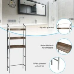 COSTWAY Scaffale Di Stoccaggio Per WC, Scaffale In Metallo A 3 Livelli, Organizar Multifunzionale Per Bagno, 61x22,5x167,5 Cm -Villeroyit Negozio 74990154 4