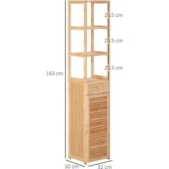 Kleankin Mobile Bagno Alto In Bambù Con 3 Ripiani Aperti, Un Cassetto E Un Armadietto, 32x30x163 Cm, Color Legno -Villeroyit Negozio 76993467 3