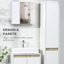 Kleankin Armadio A Specchio Da Bagno In Truciolato E Vetro Con 4 Ripiani Regolabili E Design A Muro, 48x15x45 Cm, Bianco -Villeroyit Negozio 76993511 4