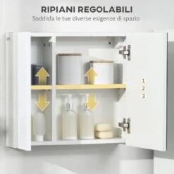 Kleankin Armadio A Specchio Da Bagno In Truciolato E Vetro Con 4 Ripiani Regolabili E Design A Muro, 48x15x45 Cm, Bianco -Villeroyit Negozio 76993511 5