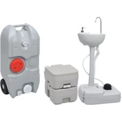 Set Toilette Portatile Campeggio Supporto Lavamani Tanica Acqua VidaXL
