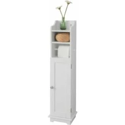 SoBuy Piantana Portarotolo E Portascopino 2 In 1, Mobile Bagno, Bianco, FRG177-W