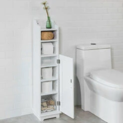 SoBuy Piantana Portarotolo E Portascopino 2 In 1, Mobile Bagno, Bianco, FRG177-W -Villeroyit Negozio 7986065 4