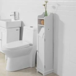 SoBuy Piantana Portarotolo E Portascopino 2 In 1, Mobile Bagno, Bianco, FRG177-W -Villeroyit Negozio 7986065 5