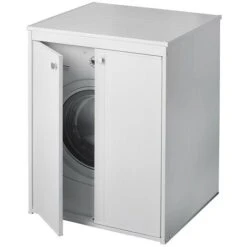 Coprilavatrice Da Esterno 70x60 Cm 2 Ante In Pvc Bianco In Kit Di Montaggio