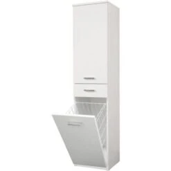 Colonna Multiuso CLASSIC Con Cestello Portabiancheria, Anta E Cassetto Bianco Lucido