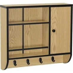 WOLTU Mobile Da Bagno Sospeso. Pensile Con 4 Ganci. Armadietto Da Bagno Da Parete. Organizzatore Armadio Salvaspazio. 58x15x52cm. Rovere Chiaro+Nero