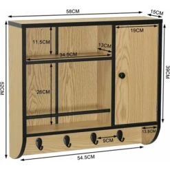 WOLTU Mobile Da Bagno Sospeso. Pensile Con 4 Ganci. Armadietto Da Bagno Da Parete. Organizzatore Armadio Salvaspazio. 58x15x52cm. Rovere Chiaro+Nero -Villeroyit Negozio 81905376 5