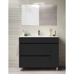 Set Da Bagno Caprera 2 Cassetti E Una Porta - 7 Colori Diversi - 15 Misure - Include Mobile, Lavabo E Specchio - Grafite 100x40Cm