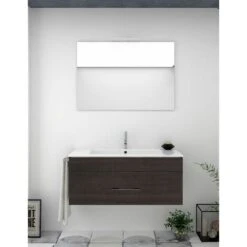Set Da Bagno Sospeso Firenze Cassetti - 8 Colori Diversi - 14 Misure - Include Mobile, Lavabo E Specchio - Rovere Sinatra 60x35Cm