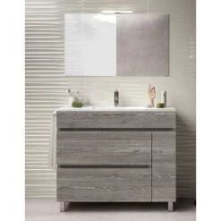Set Da Bagno Caprera 2 Cassetti E Una Porta - 7 Colori Diversi - 15 Misure - Include Mobile, Lavabo E Specchio - Rovere Smoky 80x40Cm