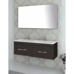 Set Da Bagno Sospeso Firenze Cassetti - 8 Colori Diversi - 14 Misure - Include Mobile, Lavabo E Specchio - Rovere Sinatra 120x45Cm 2 Seni