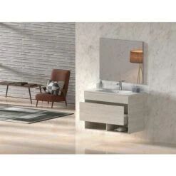 Set Da Bagno NEBARI Con Gambe - 7 Colori Diversi - 15 Misure - 2 Ante O Un Cassetto A Scelta - Include Mobile, Lavabo E Specchio Bianco Lucido 60x50Cm Con Cassetto -Villeroyit Negozio 86741370 3