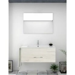 Set Da Bagno Sospeso Firenze Cassetti - 8 Colori Diversi - 14 Misure - Include Mobile, Lavabo E Specchio - Bianco Nordico 80x45Cm