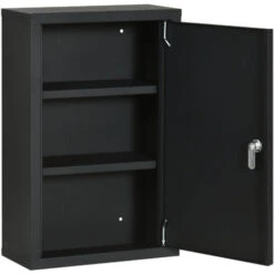 Kleankin Armadietto Medicinali Con 3 Ripiani E Blocco Con Chiavi, Mobiletto Per Farmaci In Acciaio, 30x14x46cm, Nero