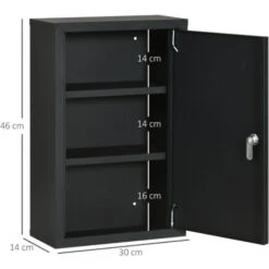 Kleankin Armadietto Medicinali Con 3 Ripiani E Blocco Con Chiavi, Mobiletto Per Farmaci In Acciaio, 30x14x46cm, Nero -Villeroyit Negozio 87891942 3