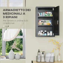 Kleankin Armadietto Medicinali Con 3 Ripiani E Blocco Con Chiavi, Mobiletto Per Farmaci In Acciaio, 30x14x46cm, Nero -Villeroyit Negozio 87891942 5