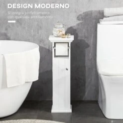Kleankin Mobile Bagno Con Porta Carta Igienica E Armadietto In Legno MDF, 21.5x17.8x66.5cm, Bianco -Villeroyit Negozio 87893331 4
