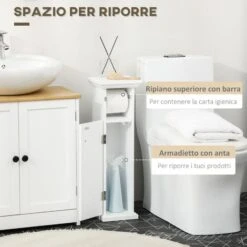 Kleankin Mobile Bagno Con Porta Carta Igienica E Armadietto In Legno MDF, 21.5x17.8x66.5cm, Bianco -Villeroyit Negozio 87893331 5